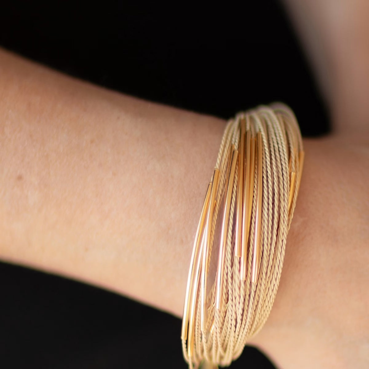 NART multiple buriti bracelet worn by model, women's artisan bracelet, buy at DOORS NYC