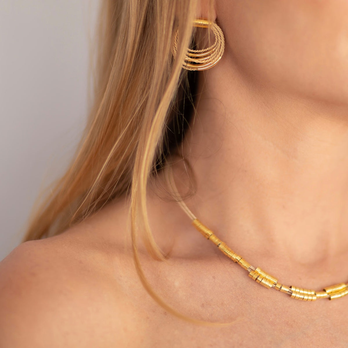 NART pleated buriti necklace styled look, buy at DOORS NYC