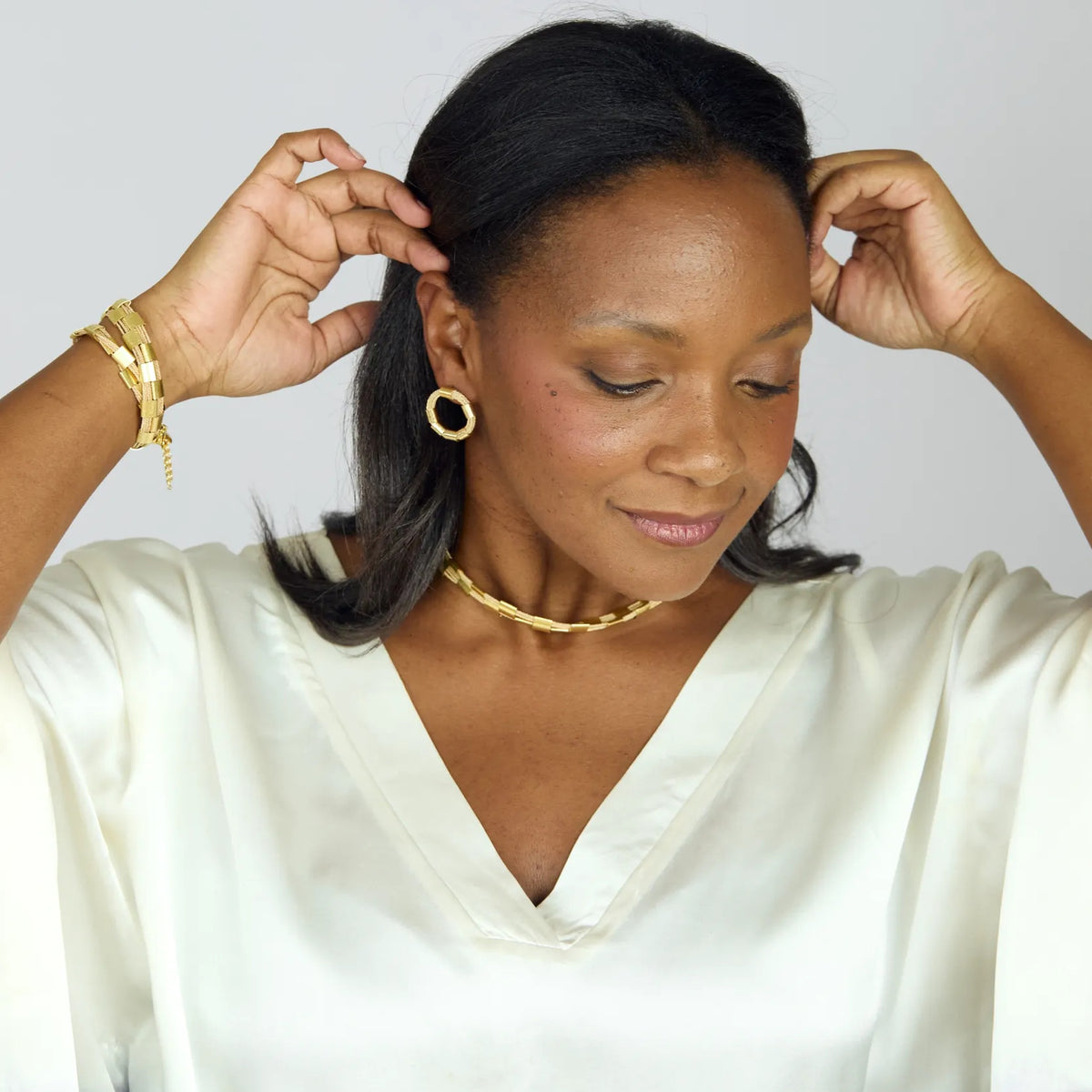 NART rings buriti fiber earrings styled look, natural fiber women's earrings, buy at DOORS NYC