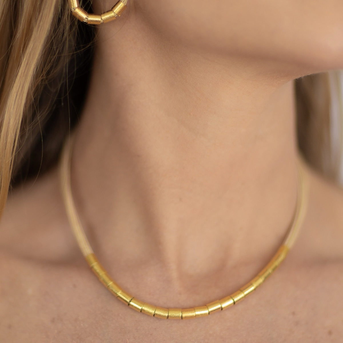 NART rings buriti fiber necklace styled look, natural fiber women's necklace, buy at DOORS NYC