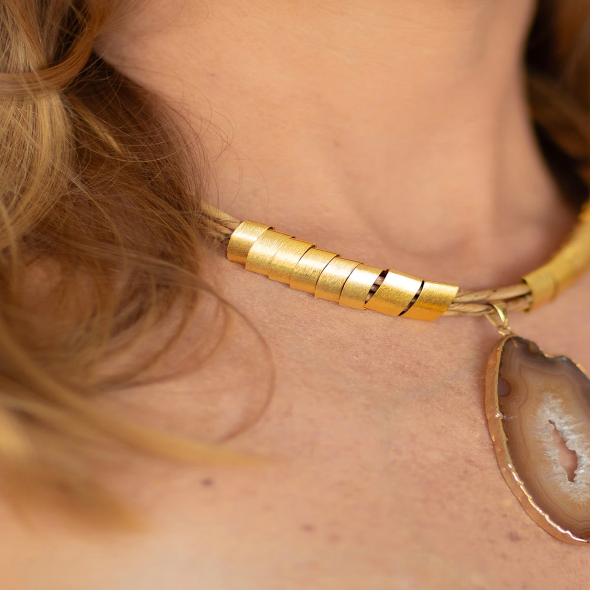 NART rock banana fiber necklace styled look, buy at DOORS NYC