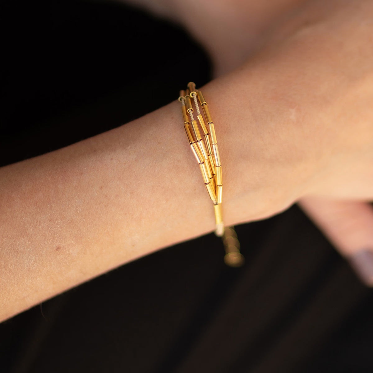 NART single buriti bracelet worn by model, women's artisan bracelet, buy at DOORS NYC