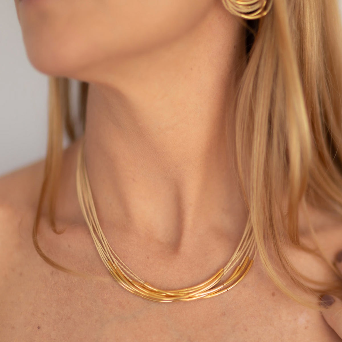 NART single buriti necklace worn by model, women's artisan necklace, buy at DOORS NYC