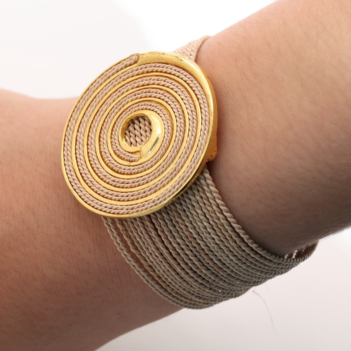 NART spiral buriti fiber bracelet styled look, women's Brazilian jewelry, buy at DOORS NYC