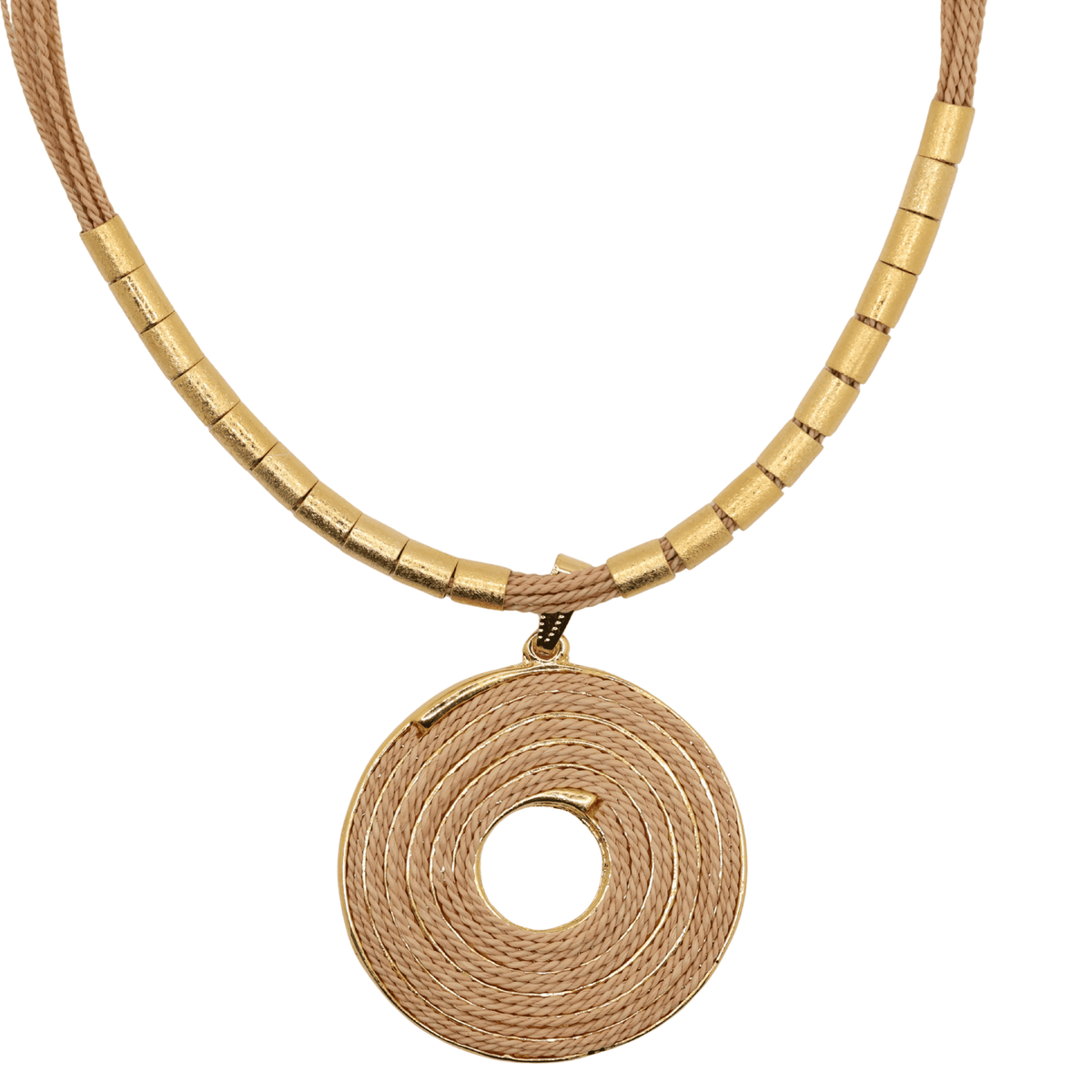 NART spiral buriti fiber necklace large, handmade Brazilian women's spiral necklace, buy at DOORS NYC