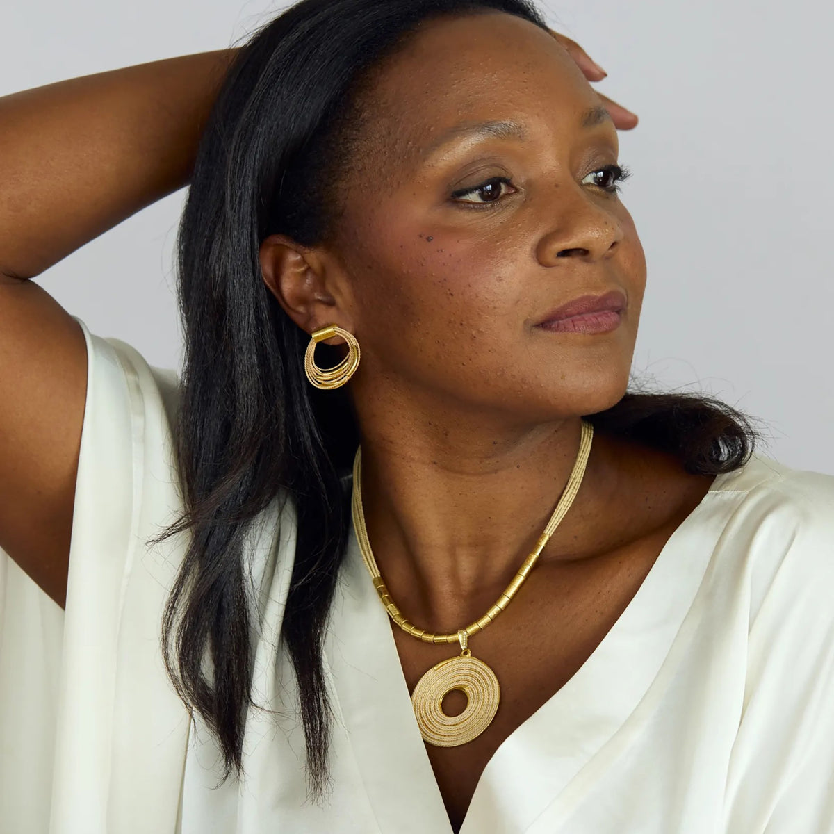 NART spiral buriti necklace large outfit look, buy at DOORS NYC