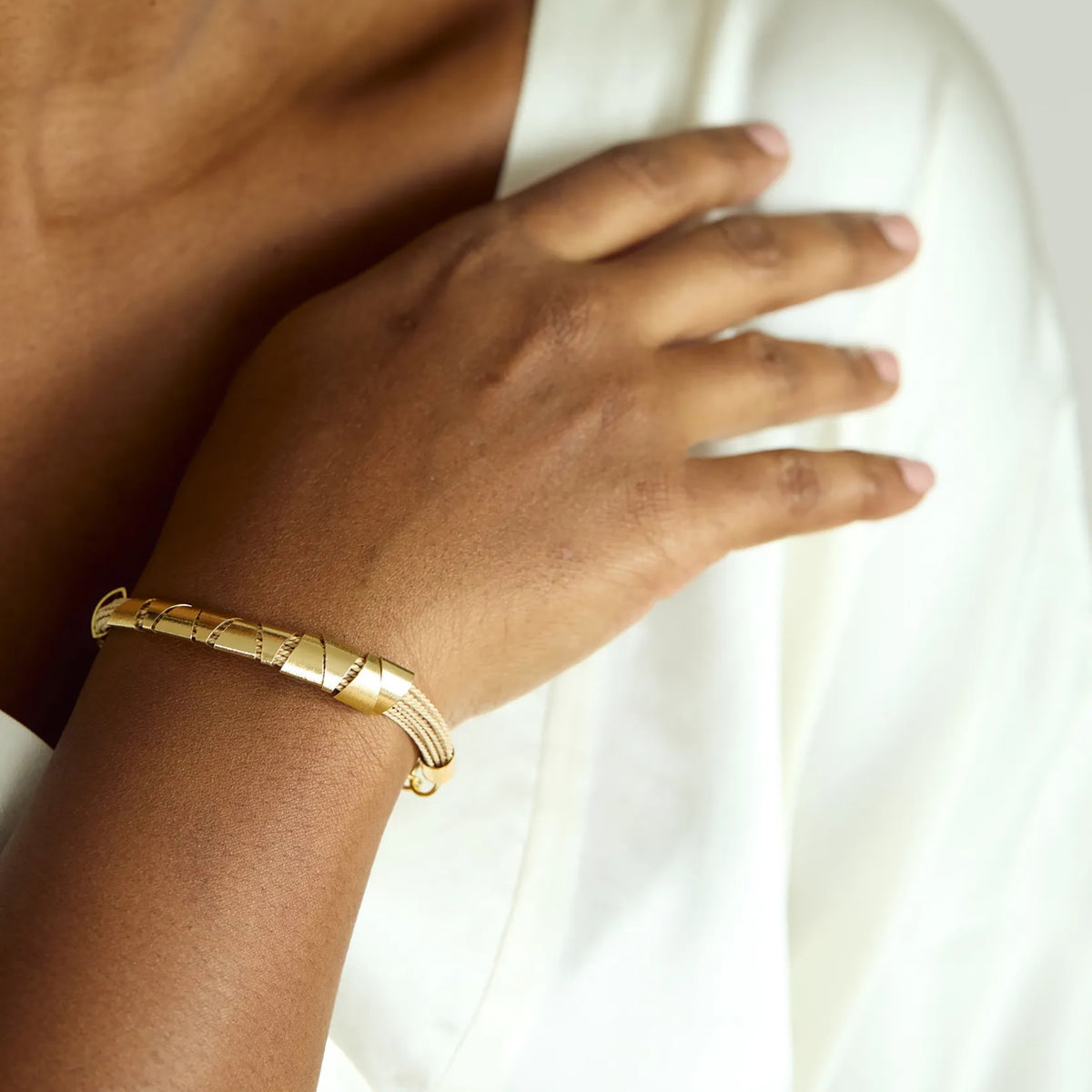 NART stones buriti bracelet close-up on model, buy at DOORS NYC