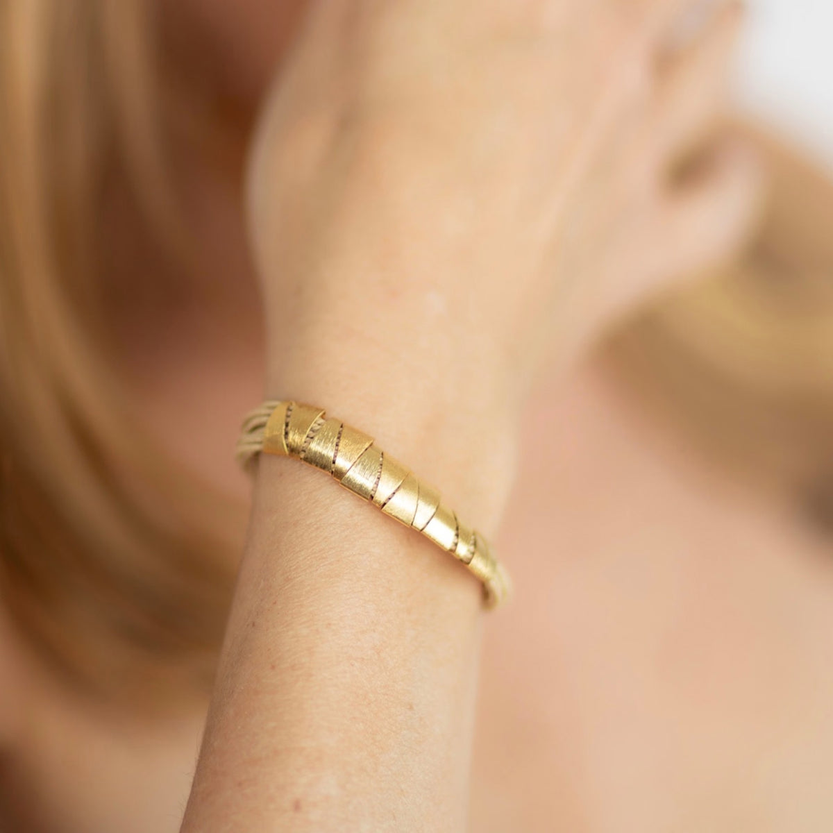 NART stones buriti bracelet worn by model, women's artisan bracelet, buy at DOORS NYC