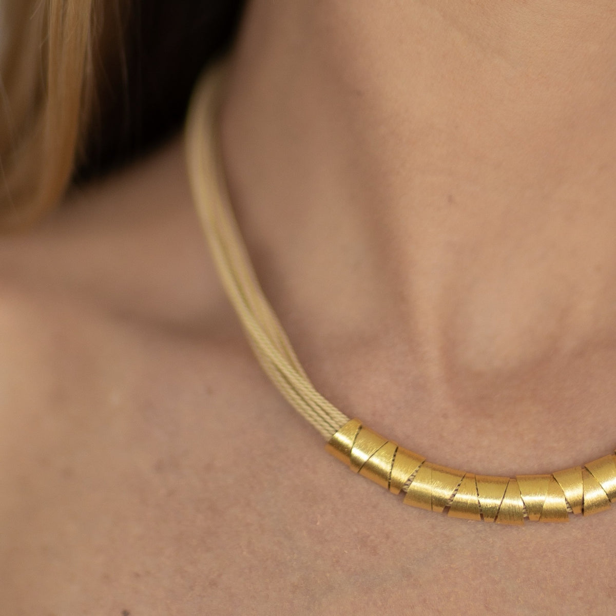 NART stones buriti fiber necklace styled look, women's Brazilian jewelry, buy at DOORS NYC