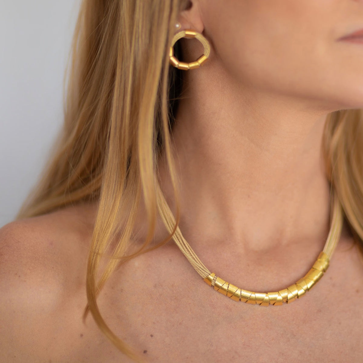 NART stones buriti necklace worn by model, women's artisan necklace, buy at DOORS NYC