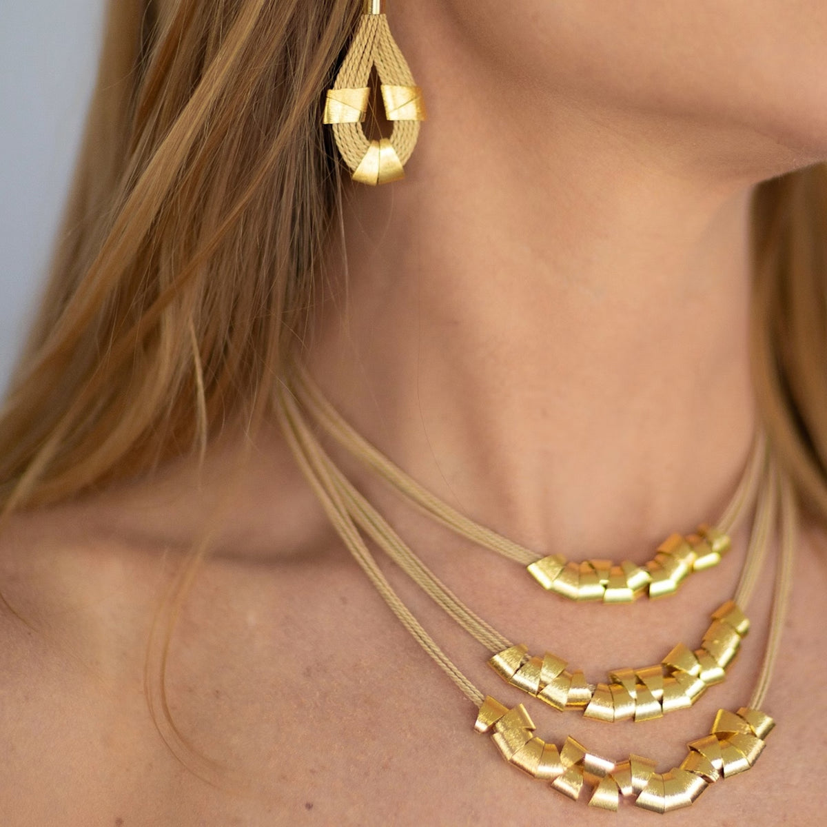 NART stones layers buriti fiber necklace worn by model, women's artisan necklace, buy at DOORS NYC