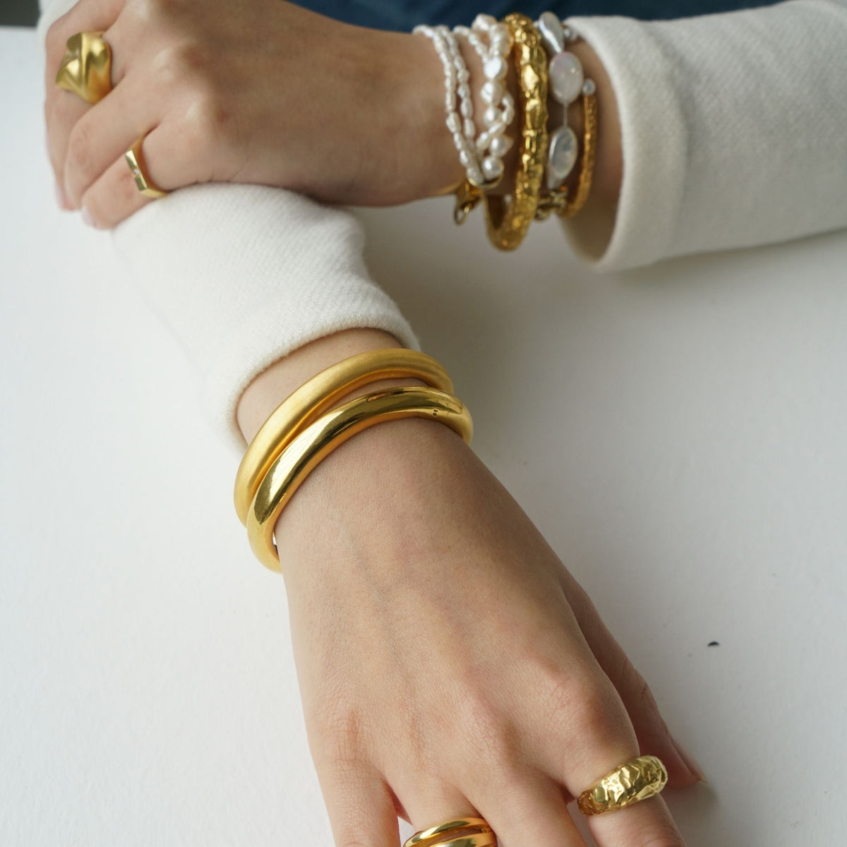 Thick Asymmetric Shiny Gold Bracelet