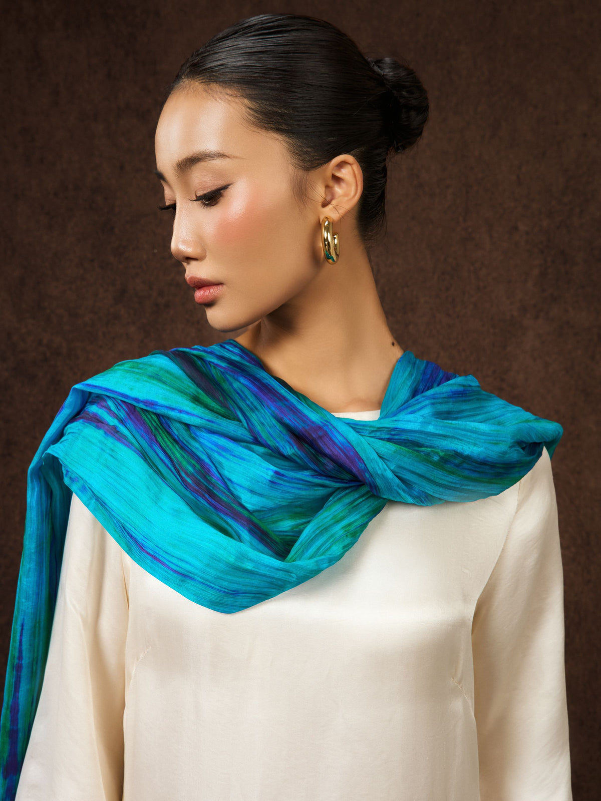 Turquoise Peacock Brushstroke Scarf