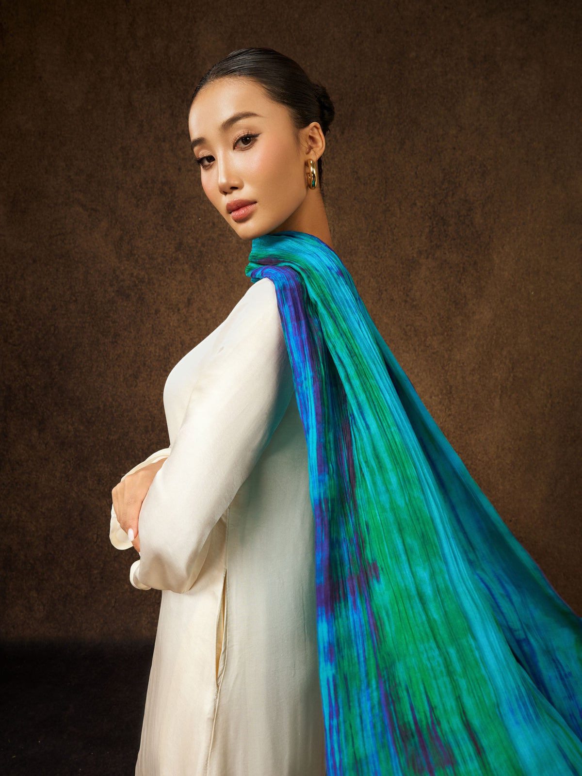 Turquoise Peacock Brushstroke Scarf