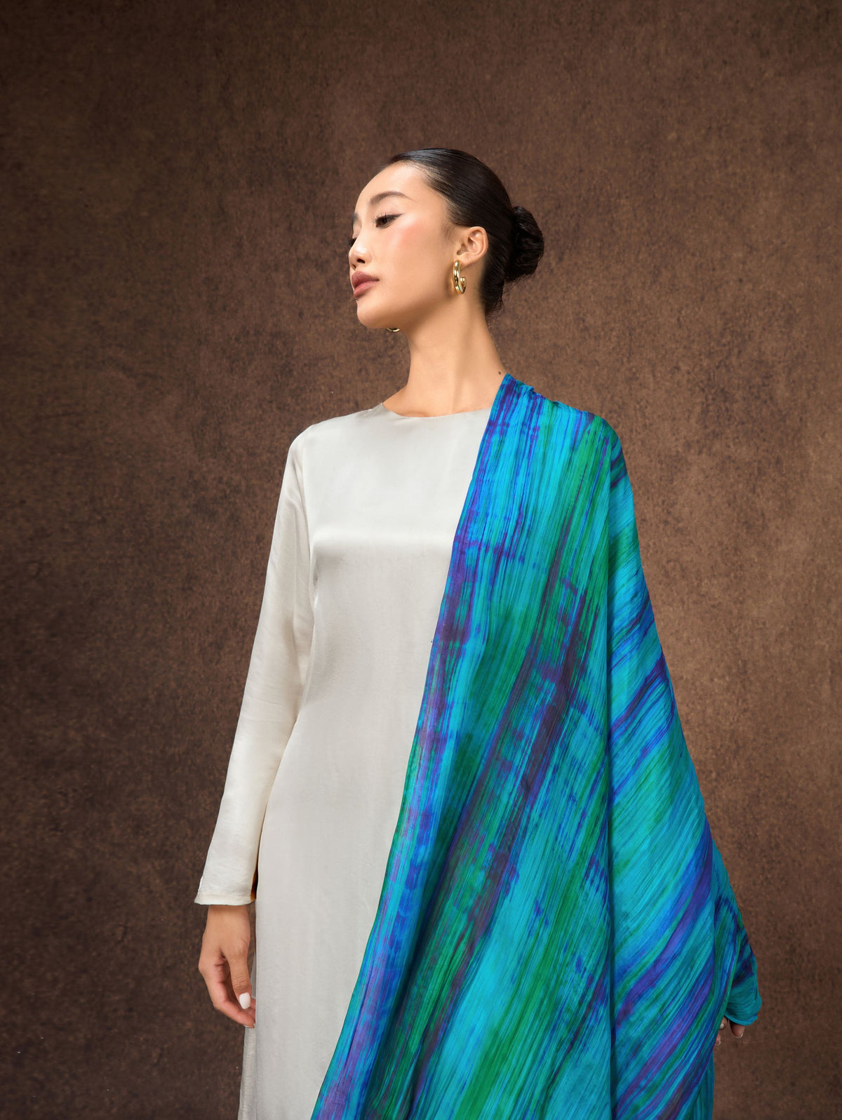 Turquoise Peacock Brushstroke Scarf