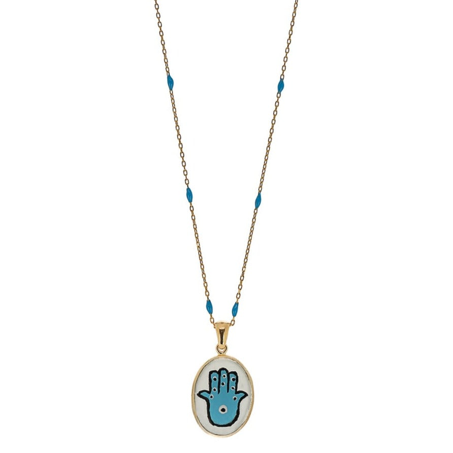 EBRU JEWELRY - Turquoise Hamsa Necklace, buy at DOORS NYC