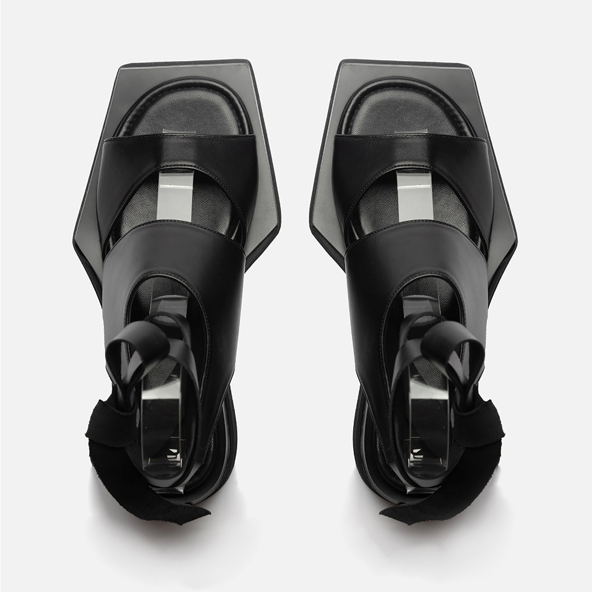 Black Leather Ribbon Strap Platform Sandals