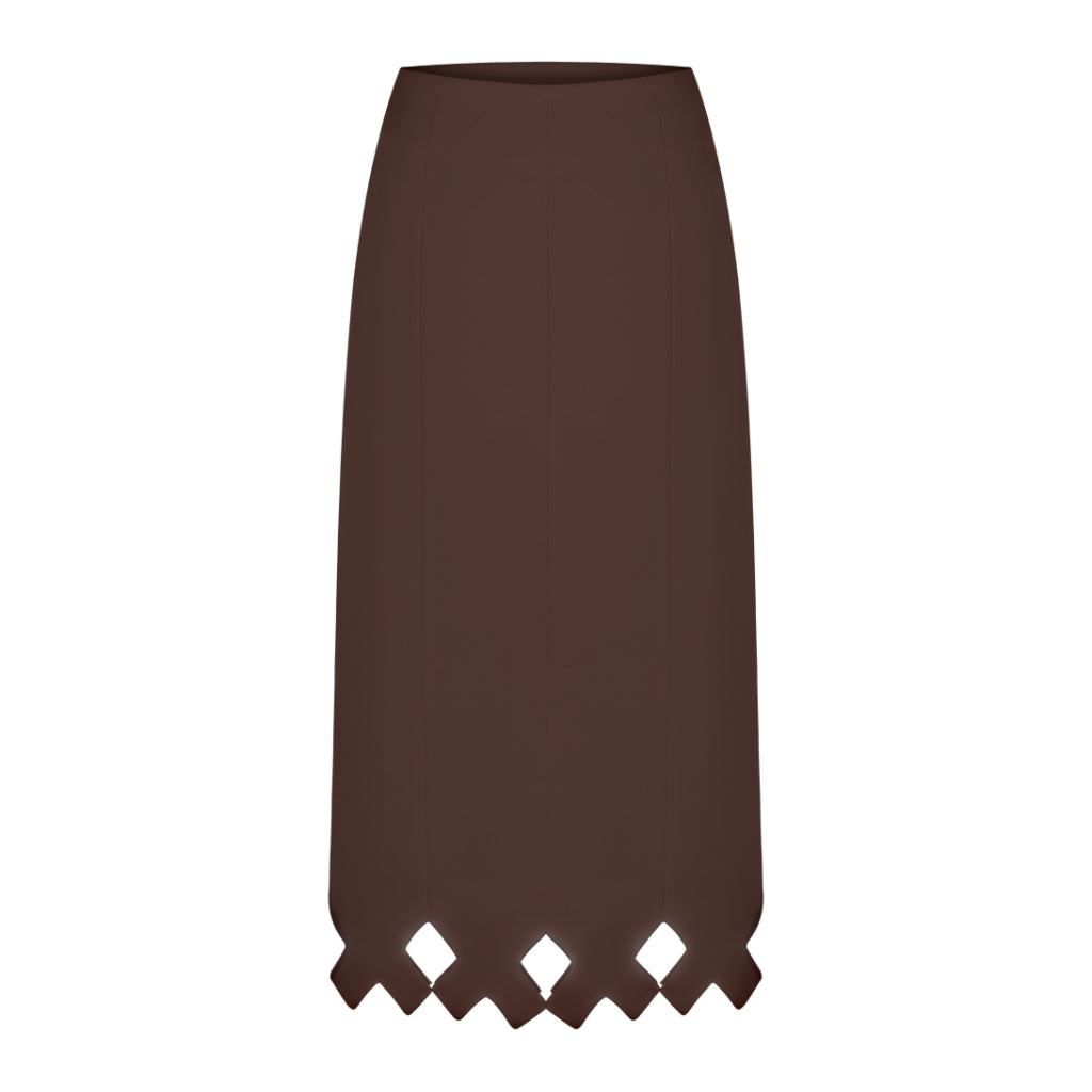 PODYH - Tympan Straight Midi Skirt | Brown, buy at DOORS NYC