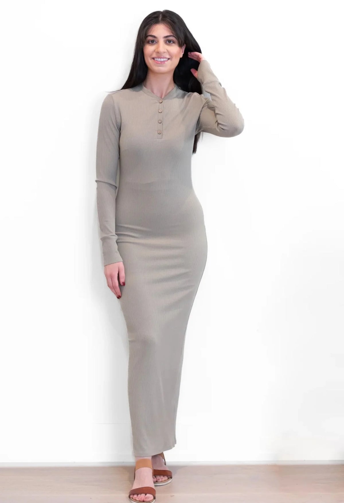 Not Your Basix Henley Dress Beige | PR Sample