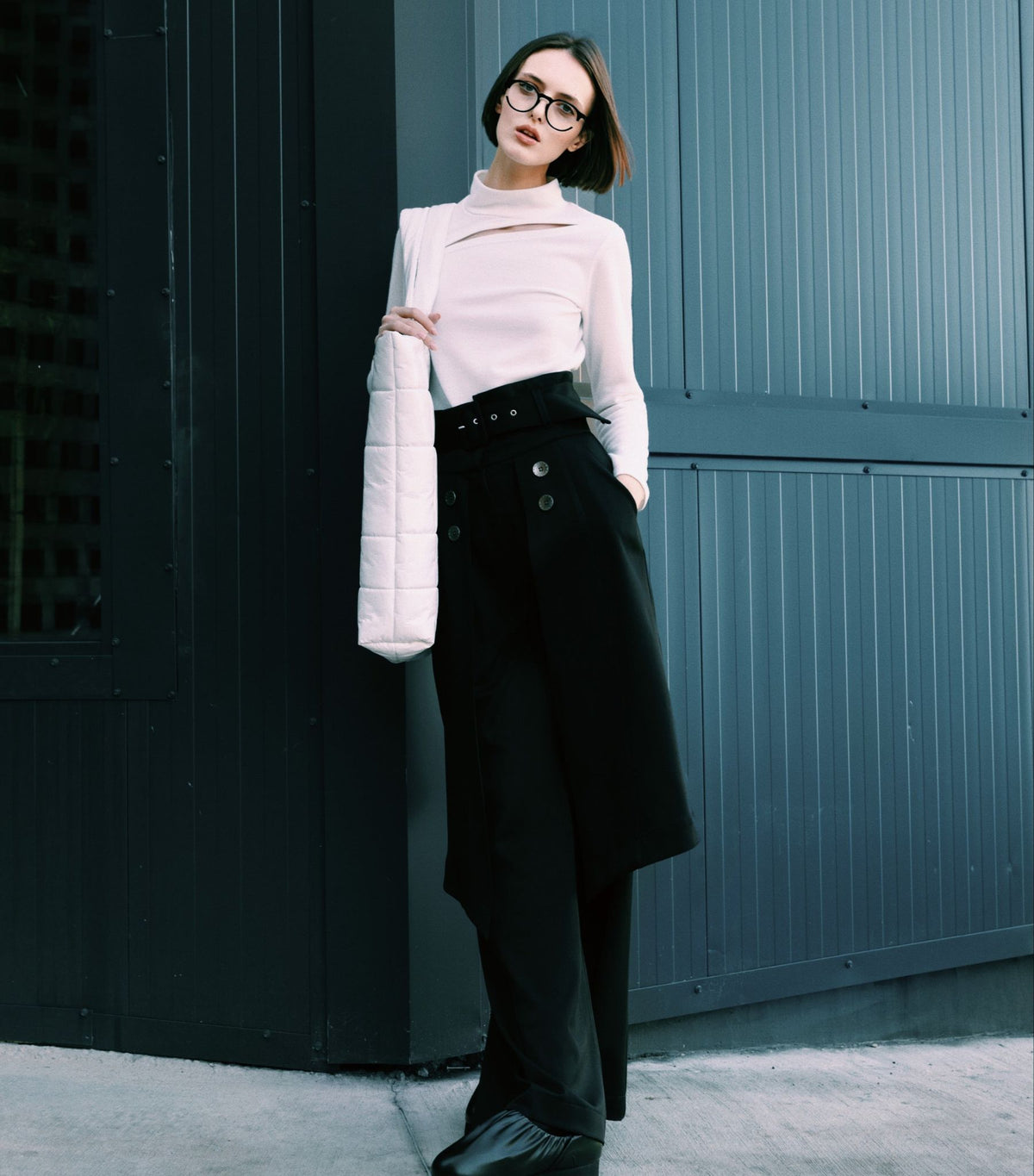 JULIA ALLERT - Wide Leg Trousers With Skirt Overlay | Black, buy at DOORS NYC