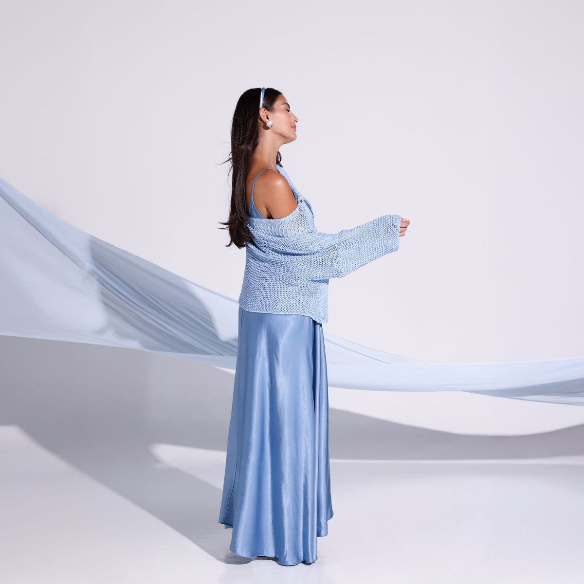 Powder Blue Silky Overlay Maxi Dress with Knit Top