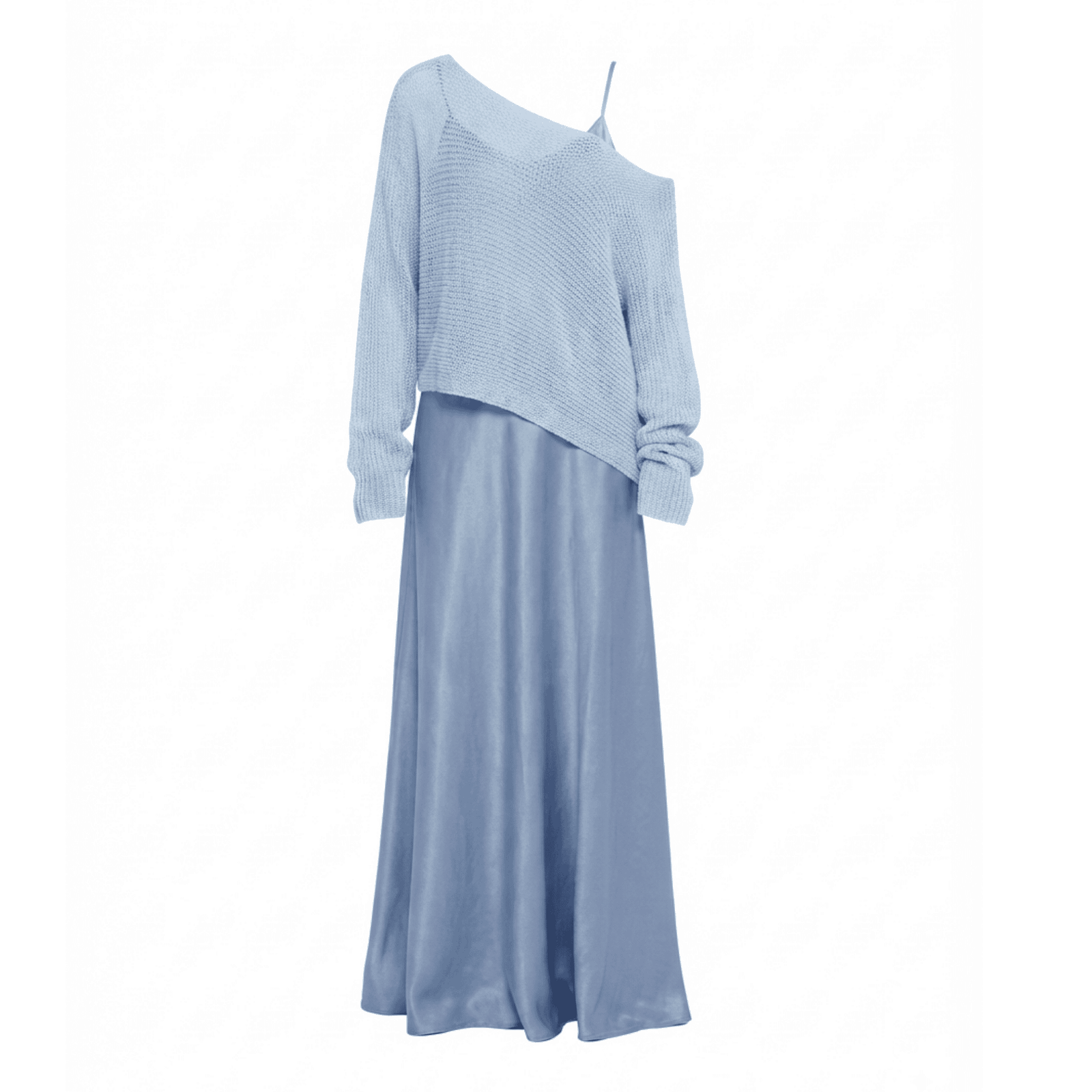 Powder Blue Silky Overlay Maxi Dress with Knit Top
