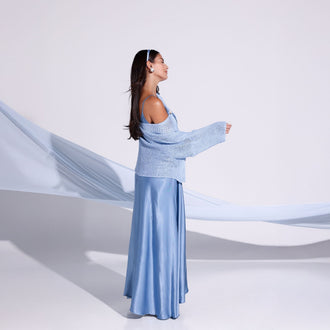 Powder Blue Silky Overlay Maxi Dress with Knit Top