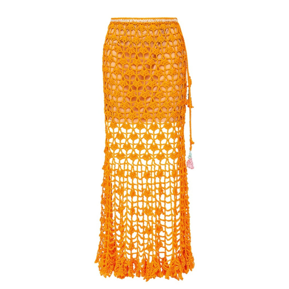 ANDREEVA - California Poppy Orange Handmade Crochet Midi Skirt, buy at DOORS NYC