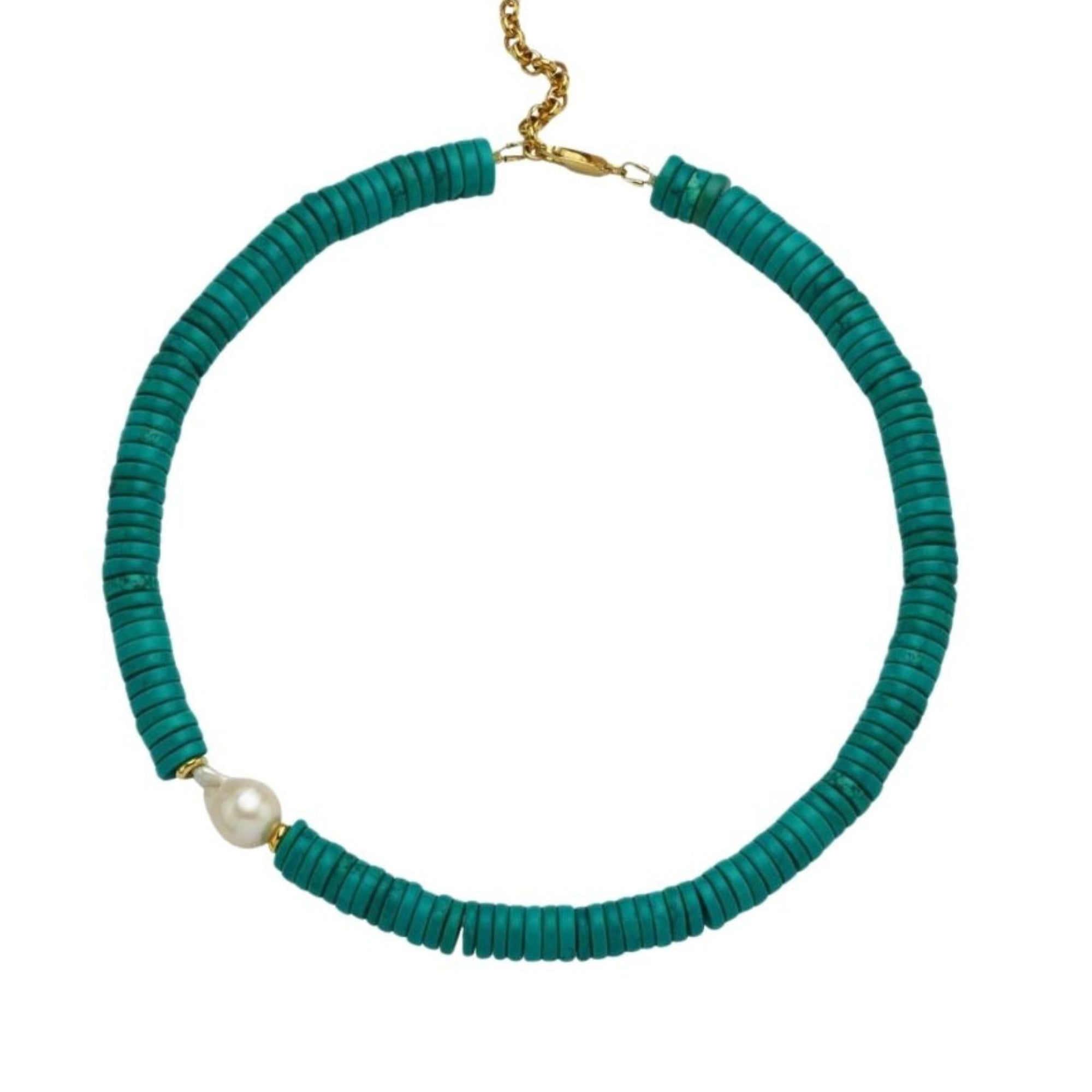 LINYA JEWELLERY - Alya Chunky Turquoise Necklace with Large Pearl, buy at DOORS NYC