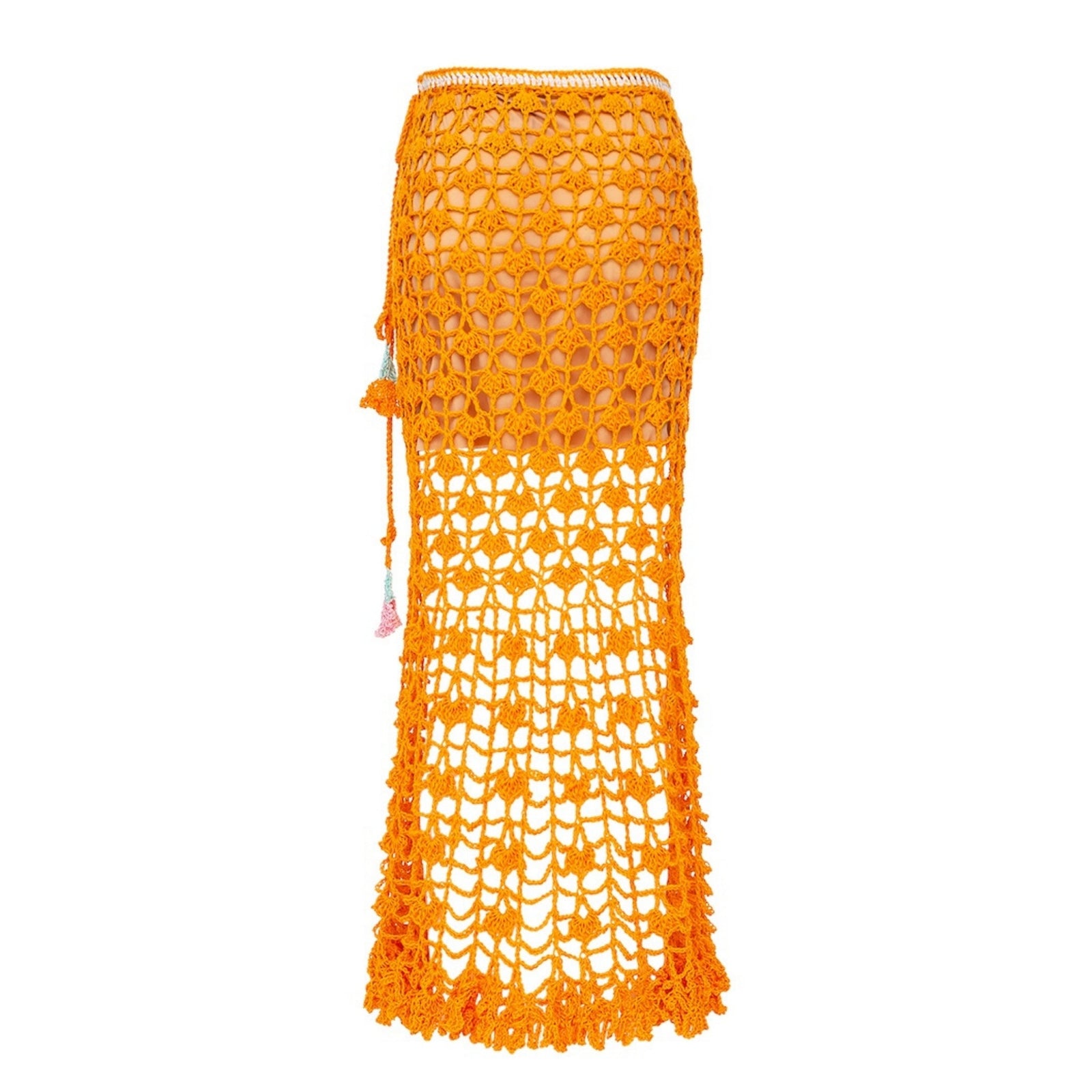 ANDREEVA - California Poppy Orange Handmade Crochet Midi Skirt, buy at DOORS NYC