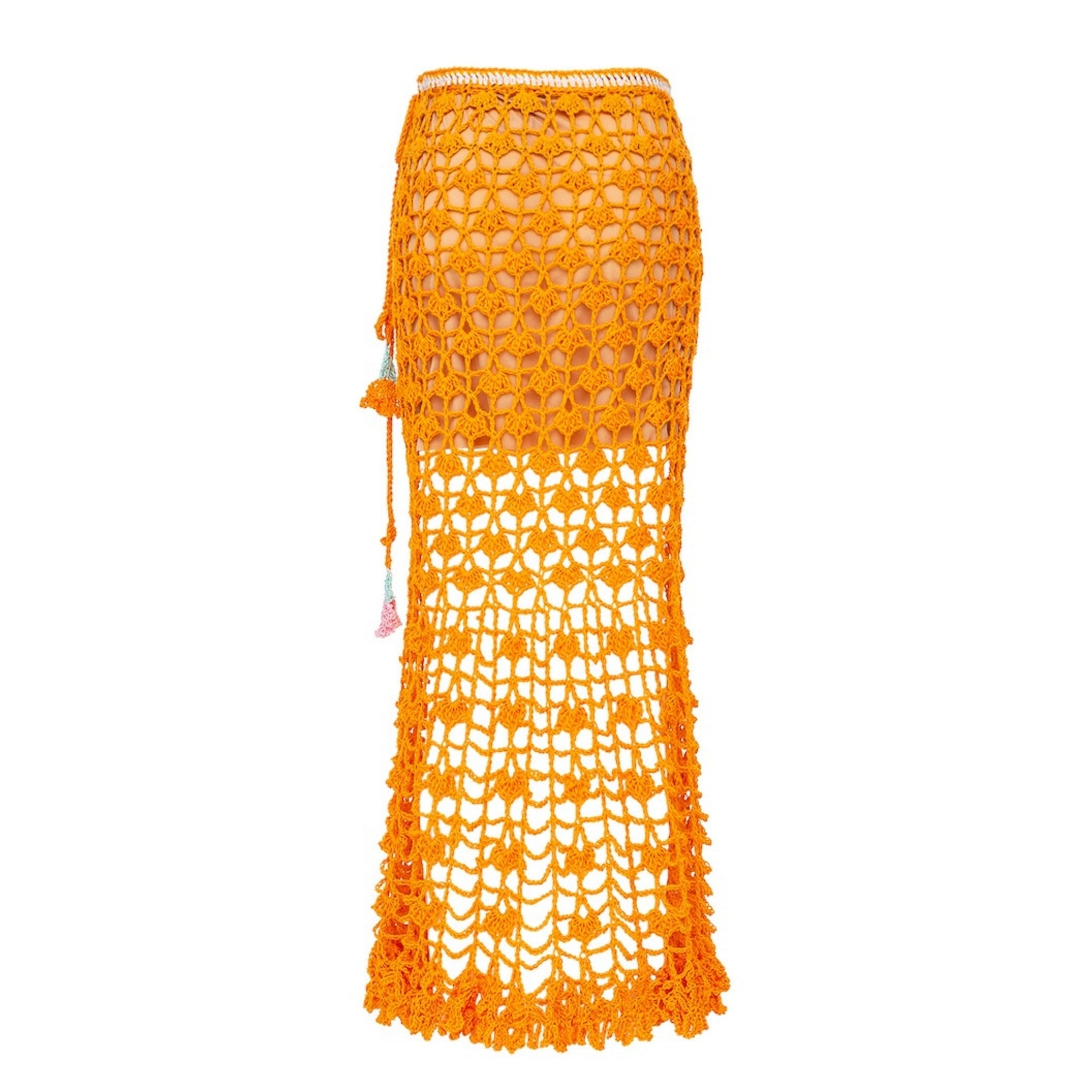 ANDREEVA - California Poppy Orange Handmade Crochet Midi Skirt, buy at DOORS NYC