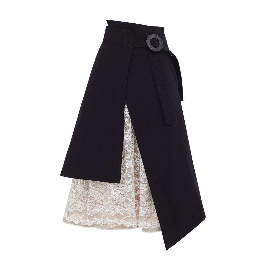 JULIA ALLERT - Layered Skirt With White Lace Detail | Black, buy at DOORS NYC