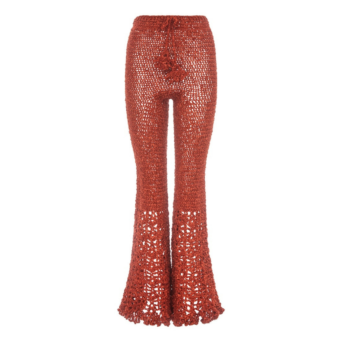 ANDREEVA - Chrysanthemum Terracotta Handmade Crochet Flared Pants, buy at DOORS NYC