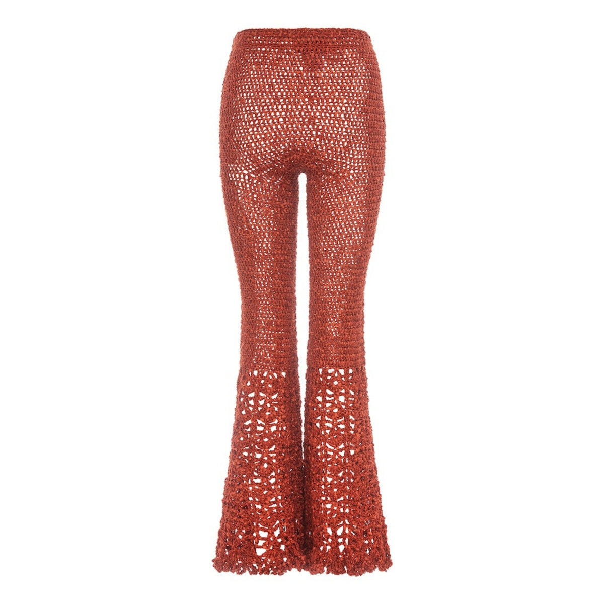 ANDREEVA - Chrysanthemum Terracotta Handmade Crochet Flared Pants, buy at DOORS NYC