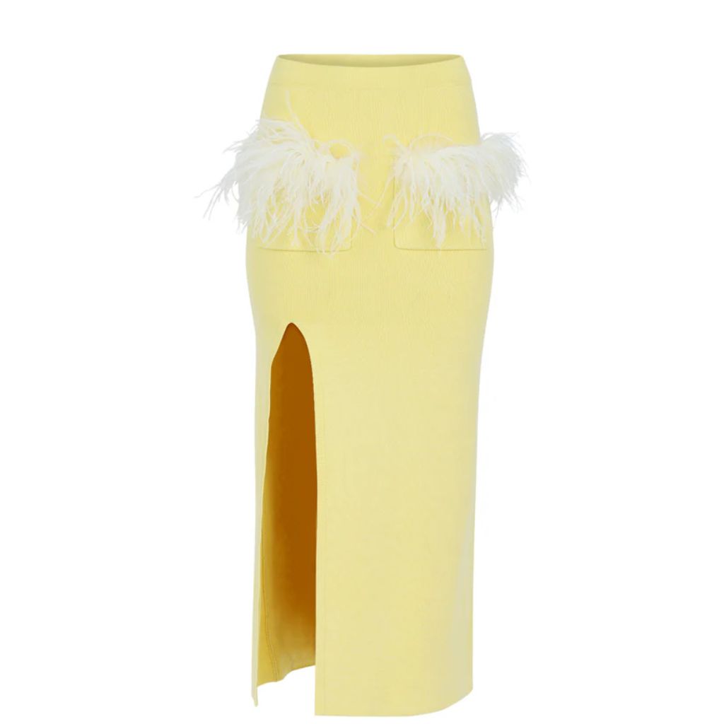 ANDREEVA - Butter Yellow Vanilla Knit Skirt With Feathers, buy at DOORS NYC