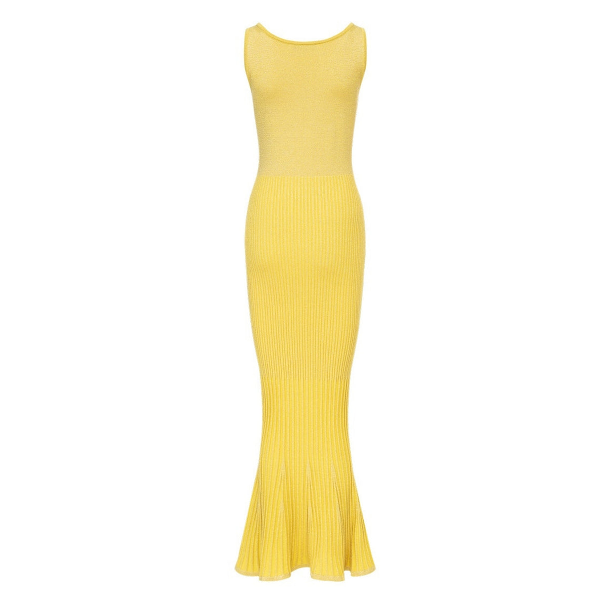 ANDREEVA - Butter Yellow Metallic Knit Dress with Flared Hem, buy at DOORS NYC