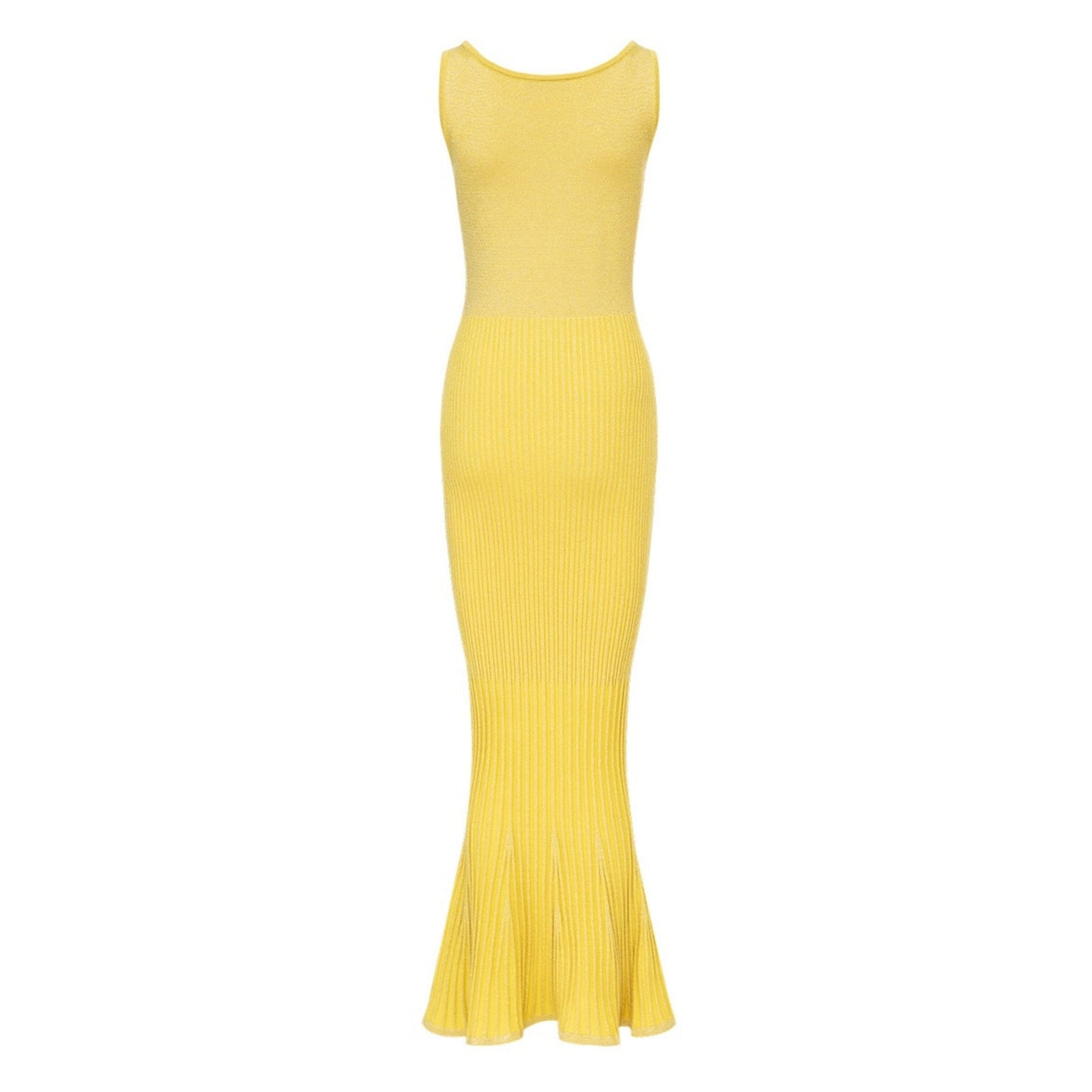 ANDREEVA - Butter Yellow Metallic Knit Dress with Flared Hem, buy at DOORS NYC