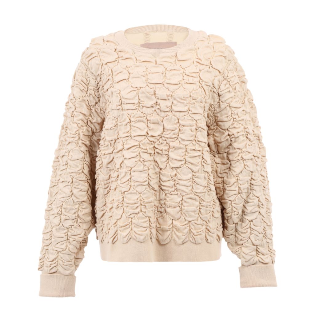 TINY DINOSAUR - Shrink Knit Crew Neck Sweater | Beige buy at DOORS NYC