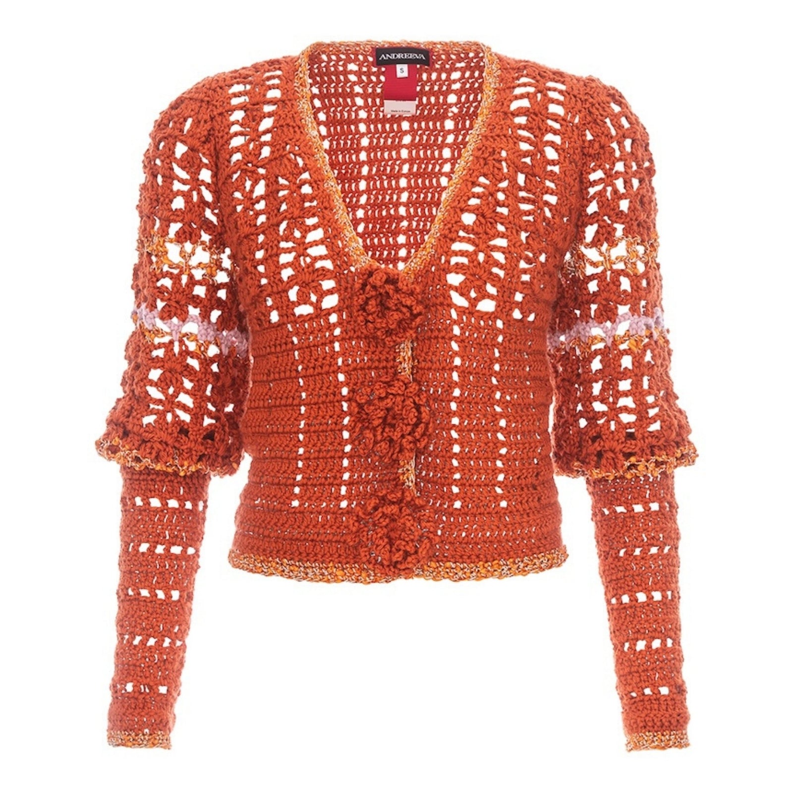 ANDREEVA - Chrysanthemum Terracotta Handmade Crochet Cardigan, buy at DOORS NYC