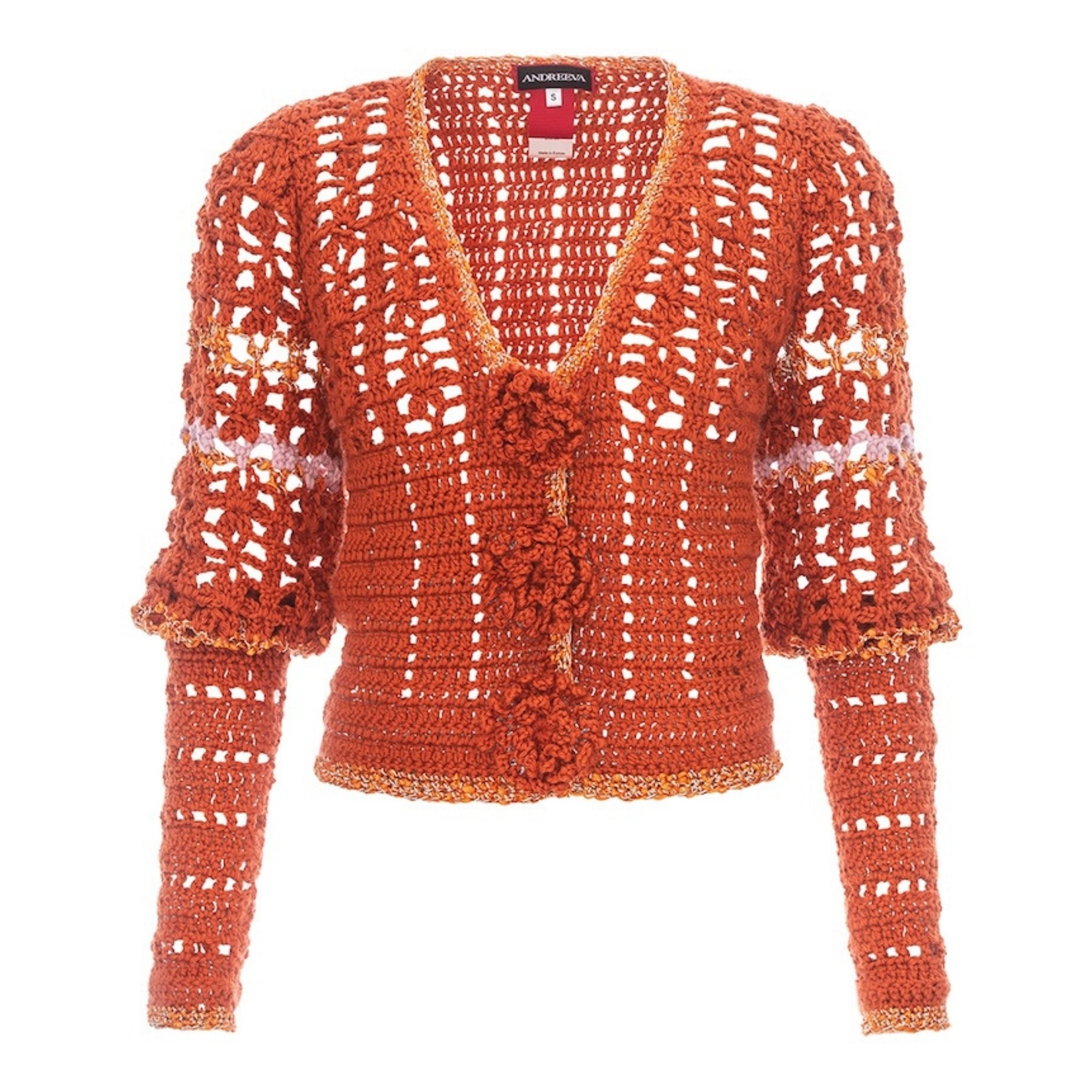 ANDREEVA - Chrysanthemum Terracotta Handmade Crochet Cardigan, buy at DOORS NYC
