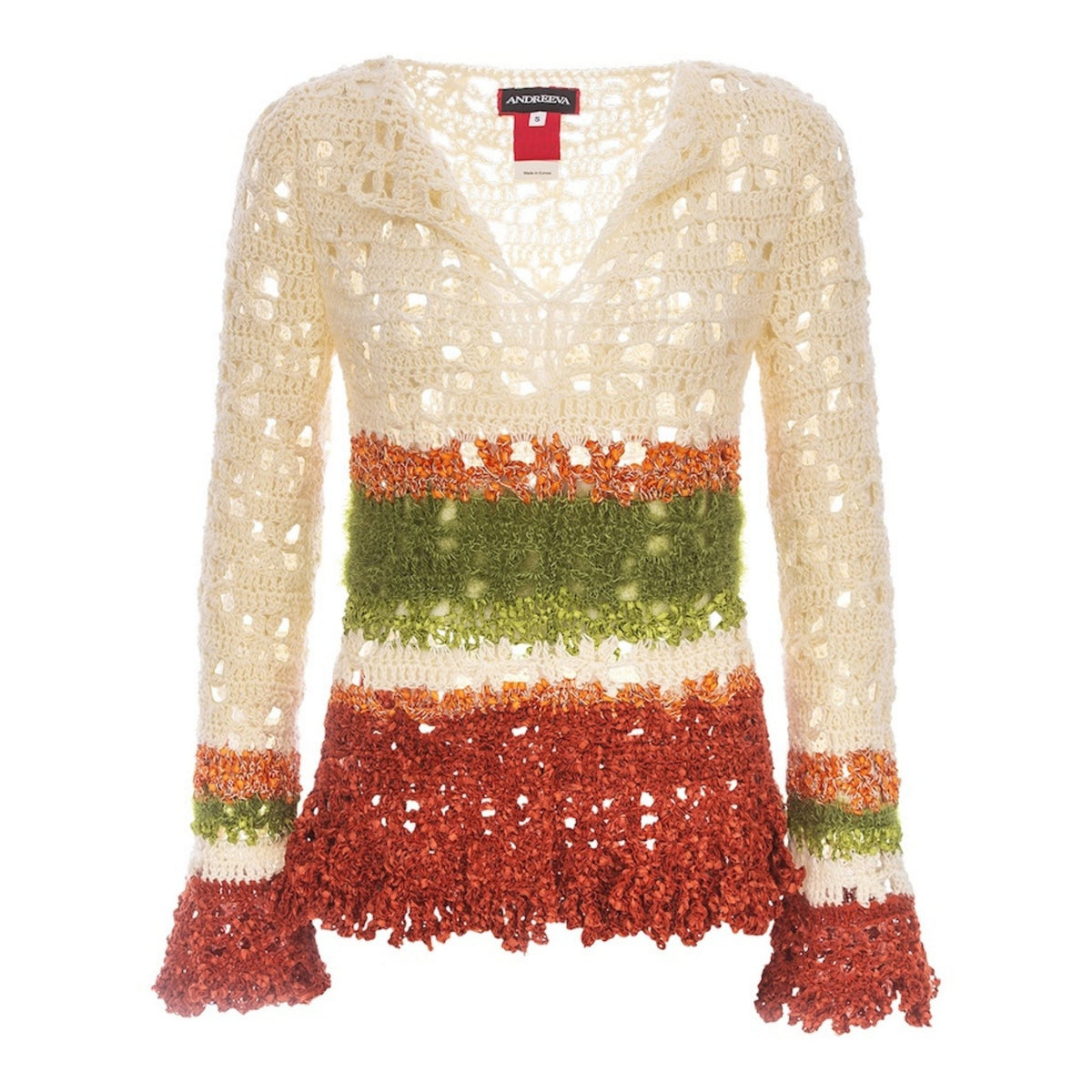 ANDREEVA - Chrysanthemum Multicolor Handmade Crochet V-Neck Top, buy at DOORS NYC