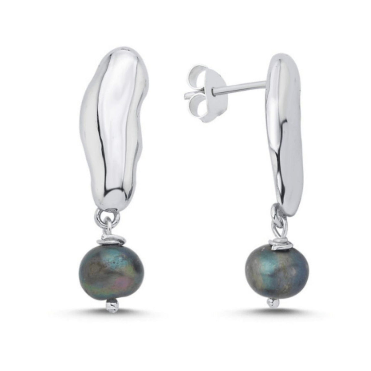 LINYA JEWELRY - Black Pearl Dangle Earrings Silver, buy at DOORS NYC