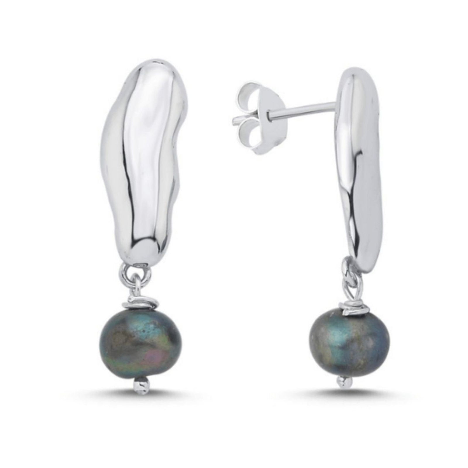 LINYA JEWELRY - Black Pearl Dangle Earrings Silver, buy at DOORS NYC