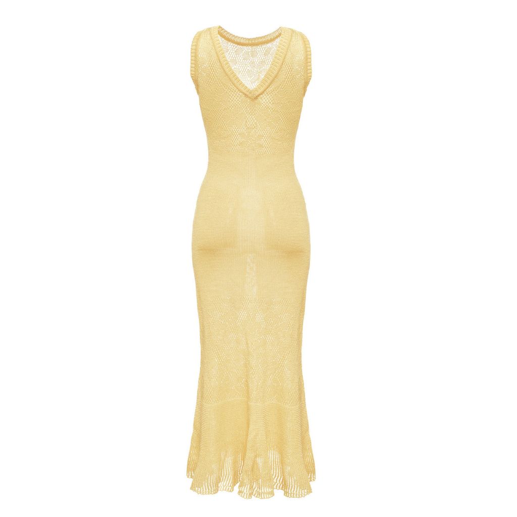 ANDREEVA - Butter Yellow Knit Dress With Feathers, buy at DOORS NYC