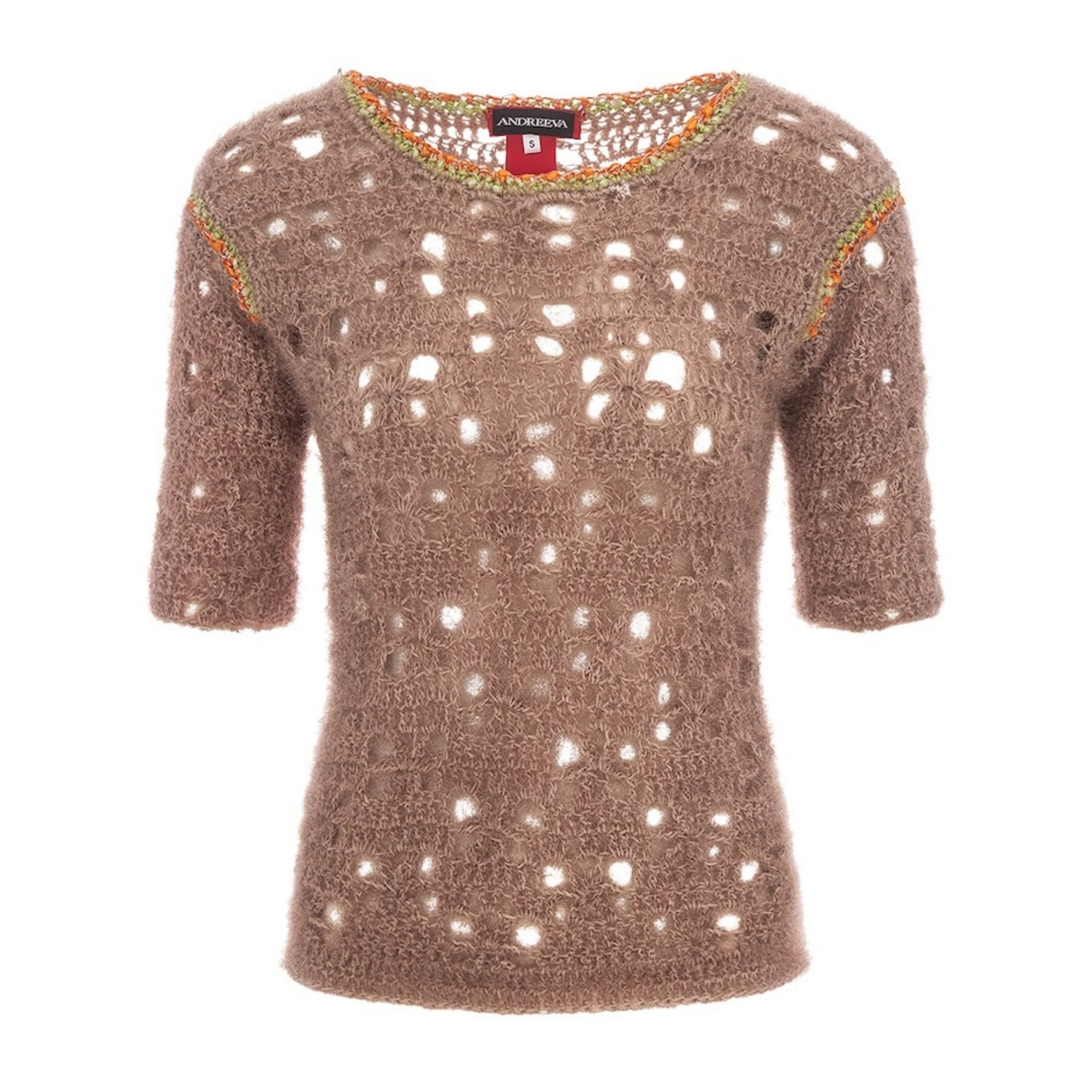 ANDREEVA - Chrysanthemum Handmade Knit Glitter Top in Brown, buy at DOORS NYC