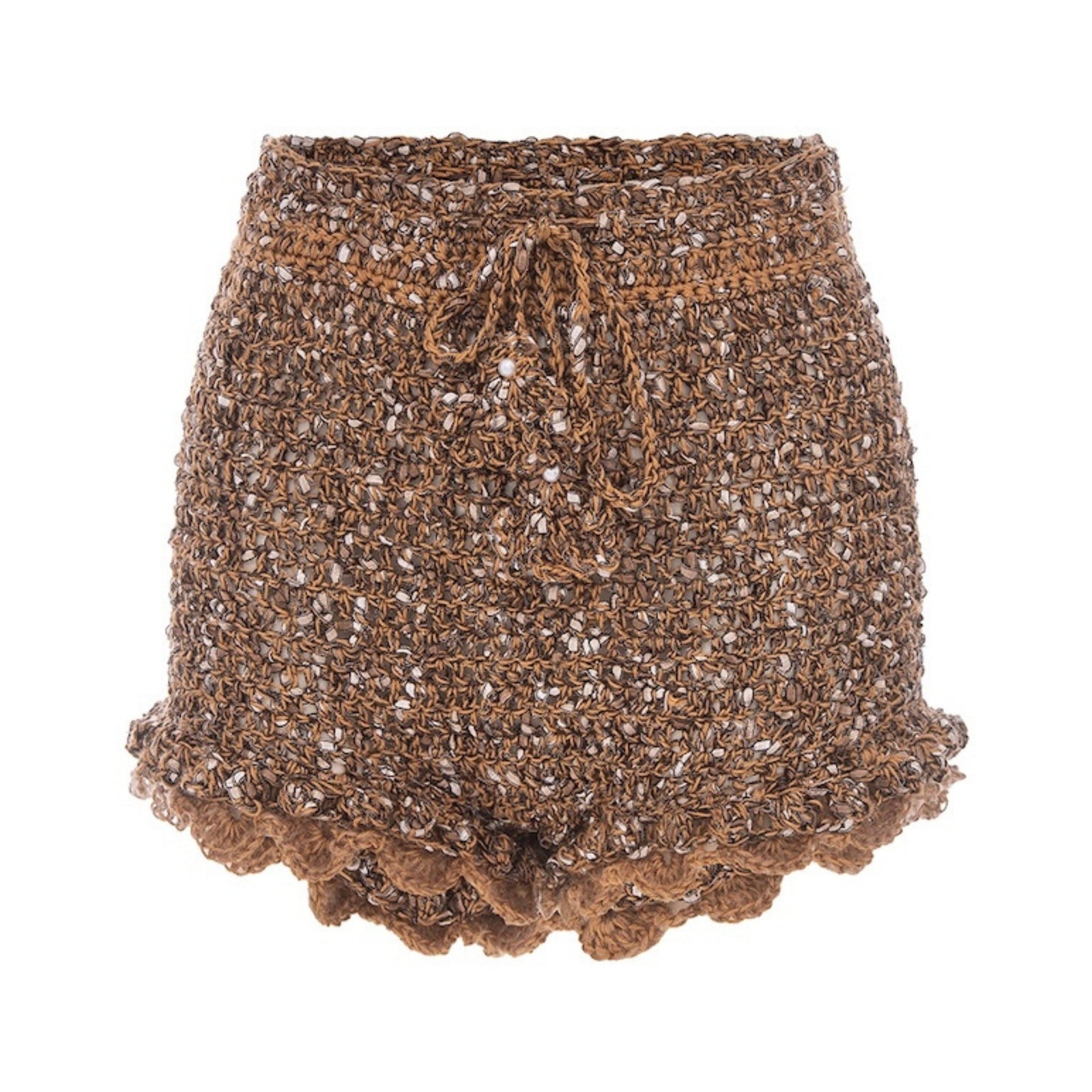 ANDREEVA - Chrysanthemum Brown Handmade Crochet Shorts, buy at DOORS NYC