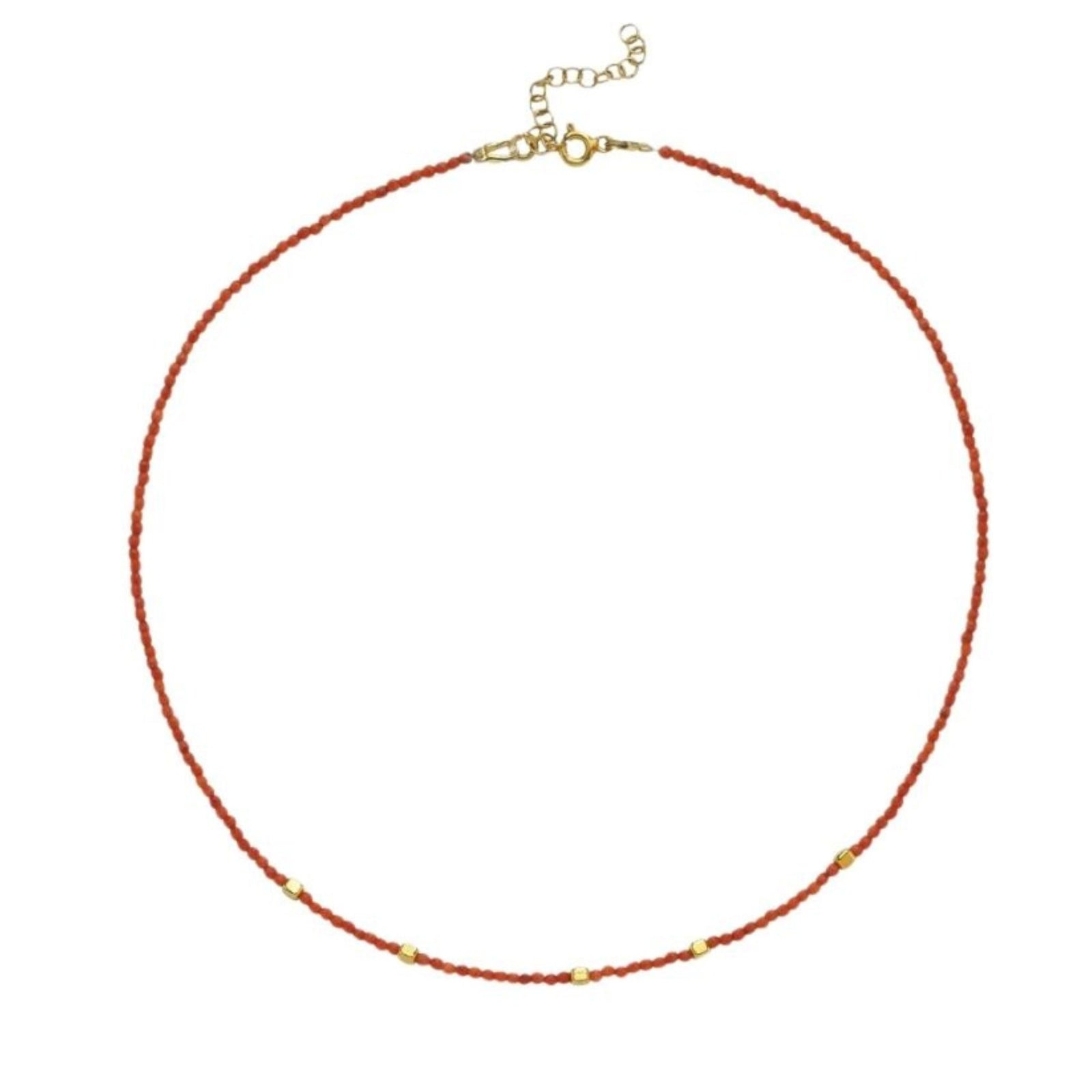 LINYA JEWELLERY - Mira Red Coral Beaded Necklace with Gold Accents, buy at DOORS NYC