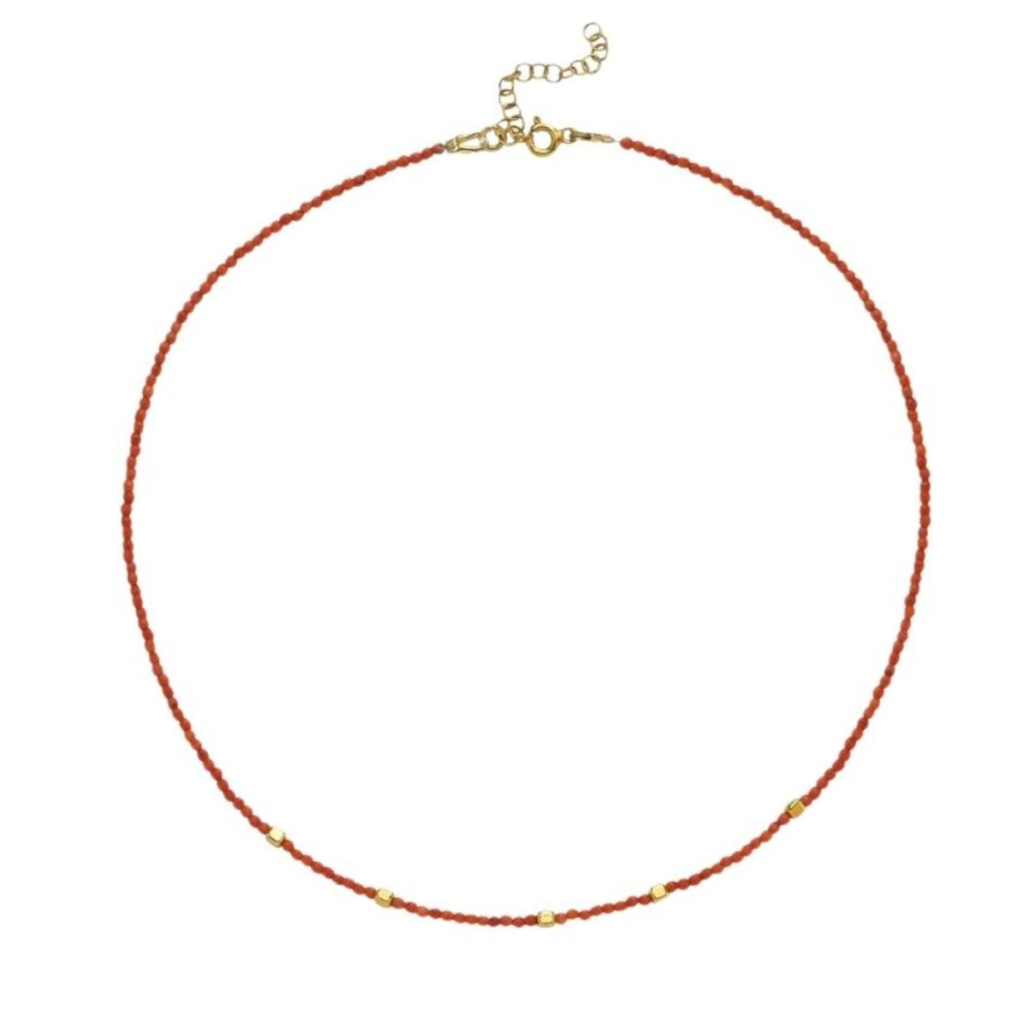 LINYA JEWELLERY - Mira Red Coral Beaded Necklace with Gold Accents, buy at DOORS NYC