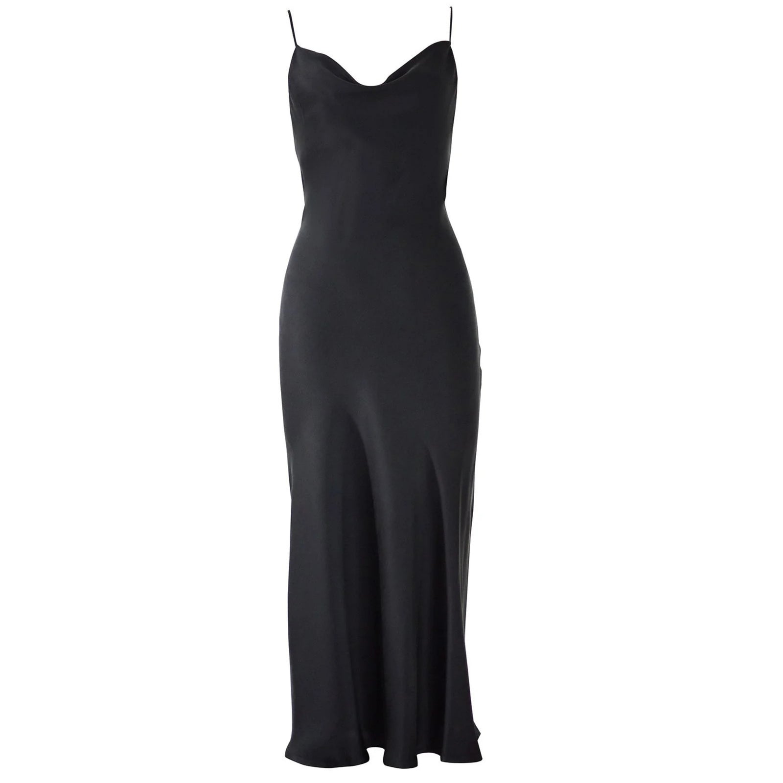 Black Silk Cowl Slip Dress with Open Back