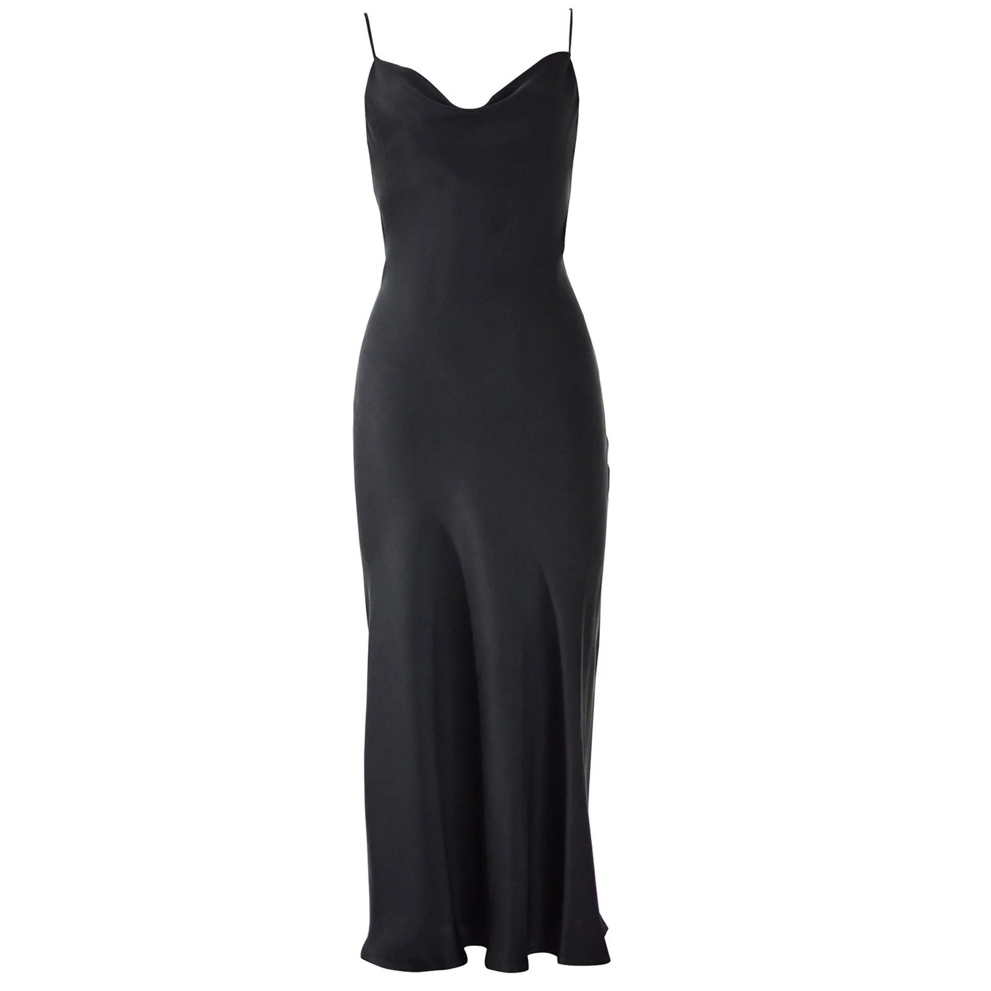 Black Silk Cowl Slip Dress with Open Back